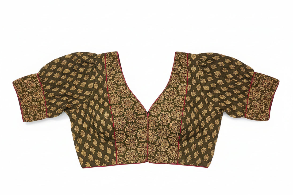Vintage Ajrakh Hand-Block Blouse with Puff Sleeves