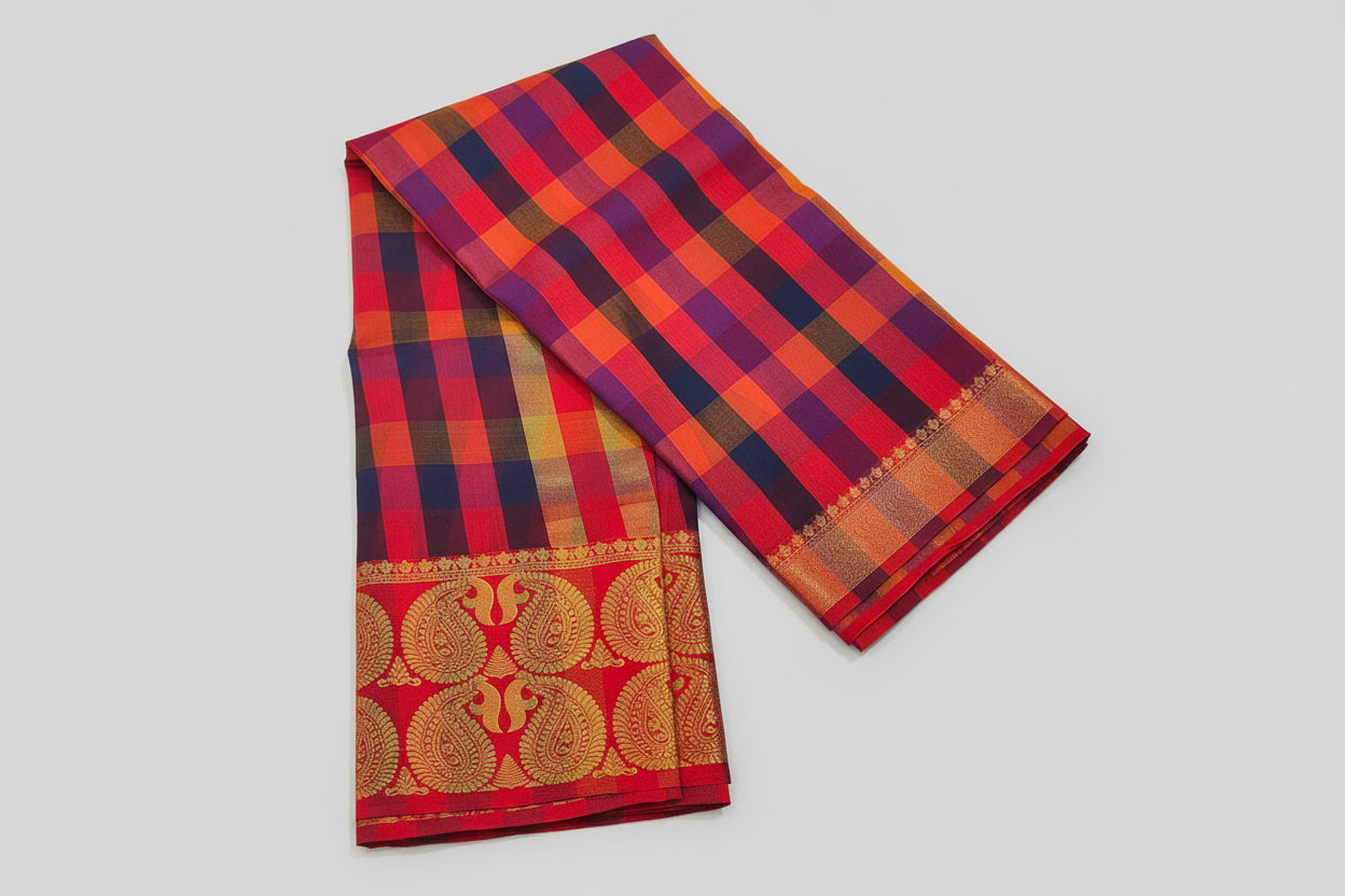 Timeless Traditional Checks Saree Linen Cotton blend