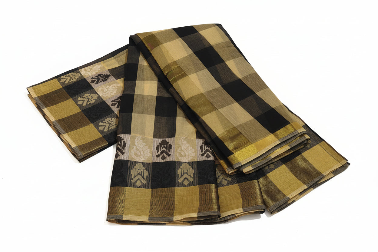 Timeless Traditional Checks Saree Linen Cotton blend