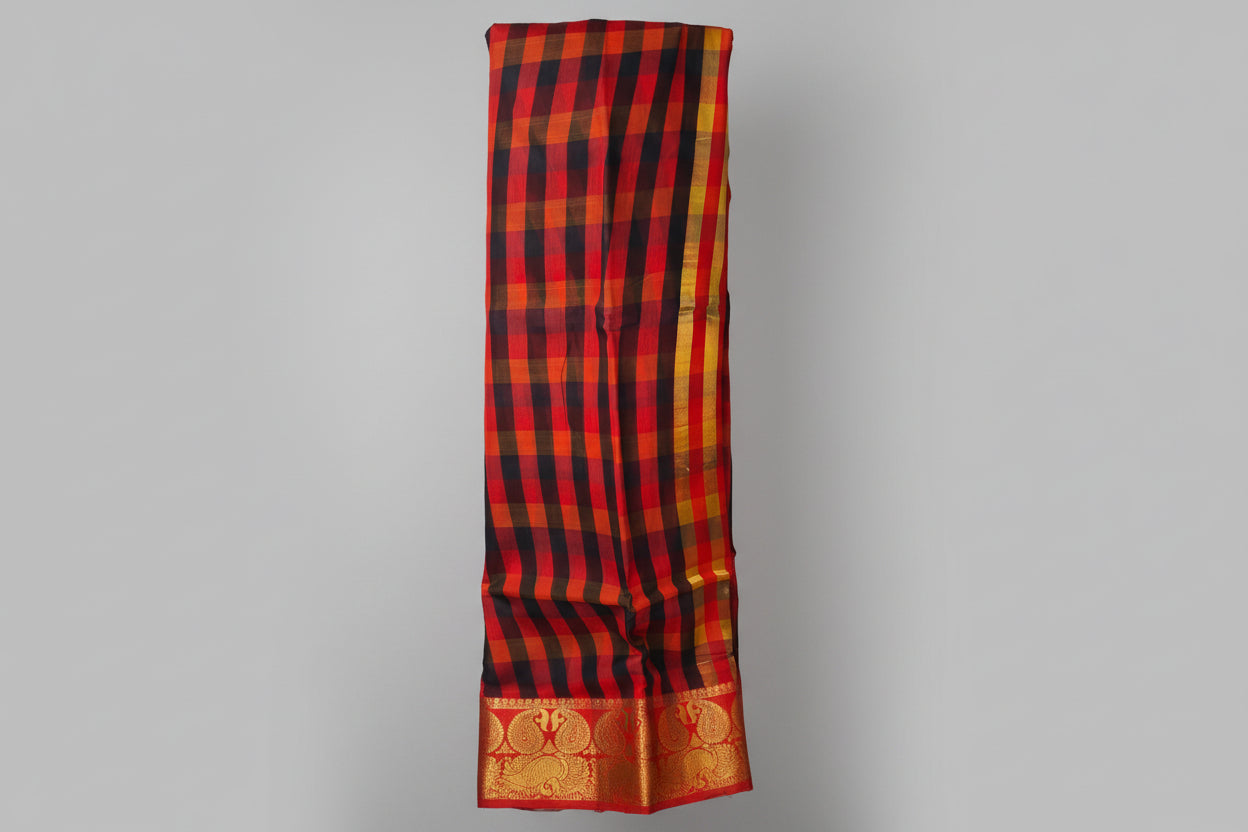 Timeless Traditional Checks Saree Linen Cotton blend