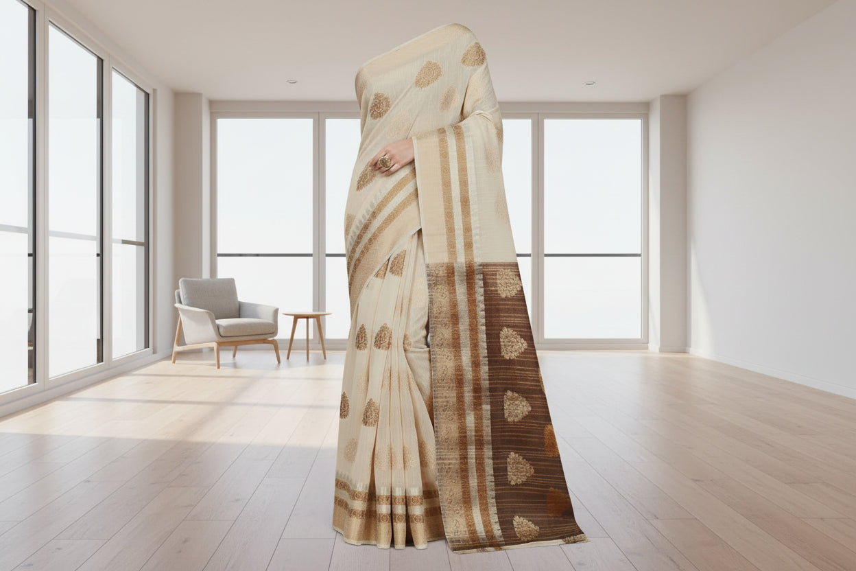 Delicate Pastel shade Chanderi Silk-Cotton Blend Saree