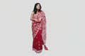 Crimson Cherry Chikankari Saree – Half-Jaal Handwork on Georgette