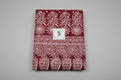 Crimson Cherry Chikankari Saree – Half-Jaal Handwork on Georgette