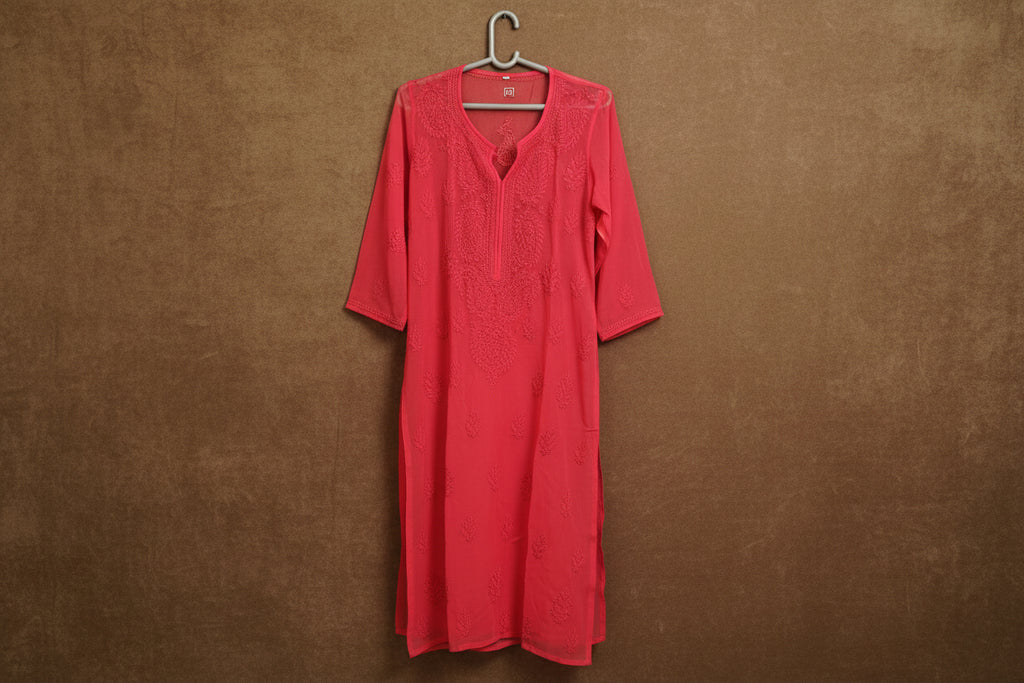 Souled Georgette Chikankari Kurta With Inner Slip