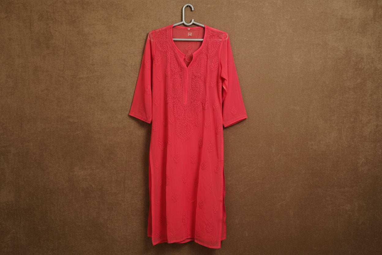Souled Georgette Chikankari Kurta With Inner Slip